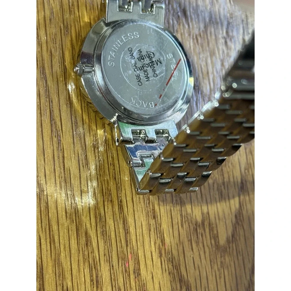 Silver Tone Analog Mens Wrist Watch‎ Stainless Steel Quartz Movement Second Hand